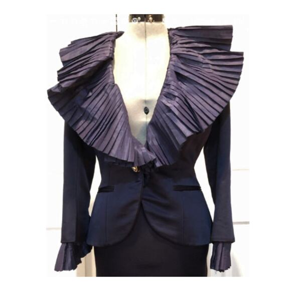 Christian Dior Vtg Satin Evening Jacket With Large Pleated Collar - Picture 1 of 11